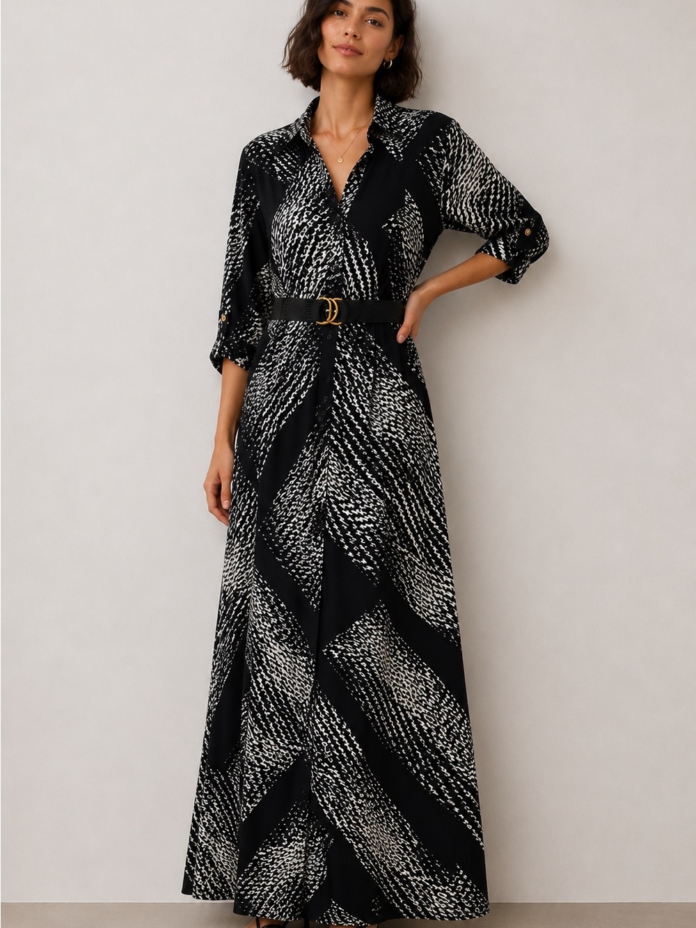 Donna Karan New York Abstract Print Belted Maxi Dress NWT Size 2